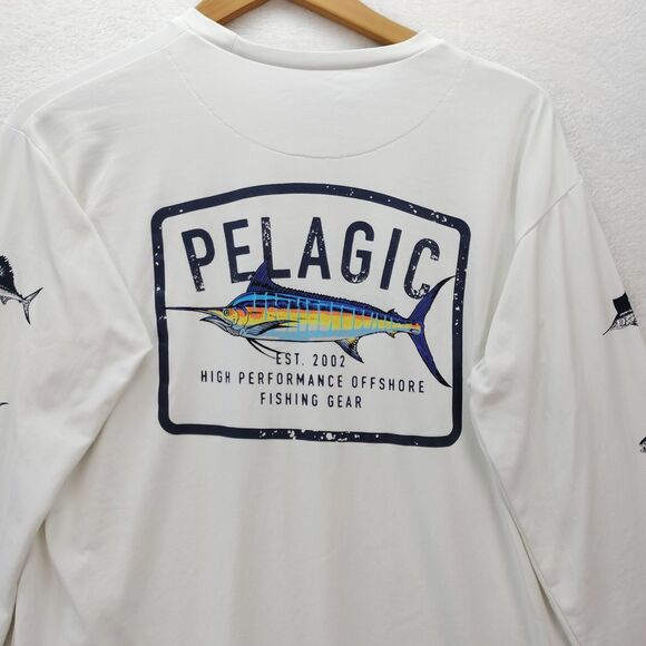 PELAGIC Shirt Mens Large White Fishing AquaTek UVP Long Sleeve Performance Logo - Picture 12 of 14